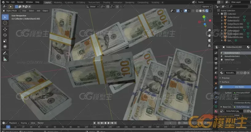 钱，美元3D模型-7