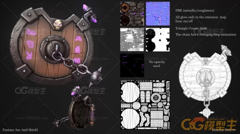 盾牌，战斧3D模型-3