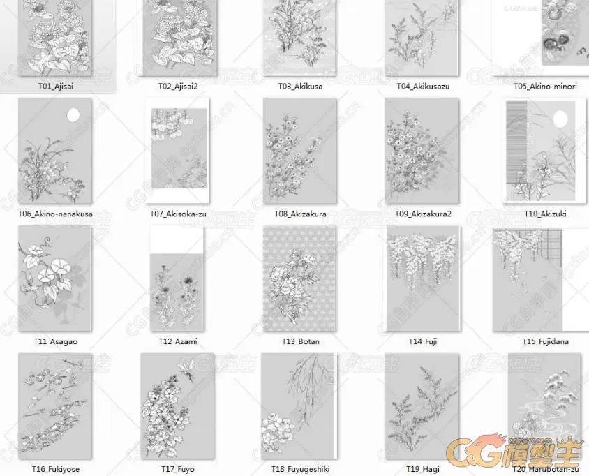 各种各样的植物cg资源素材白描78张-2