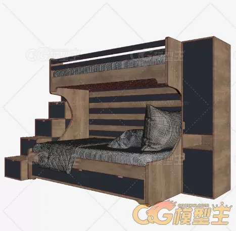 儿童床，上下铺3D模型-3