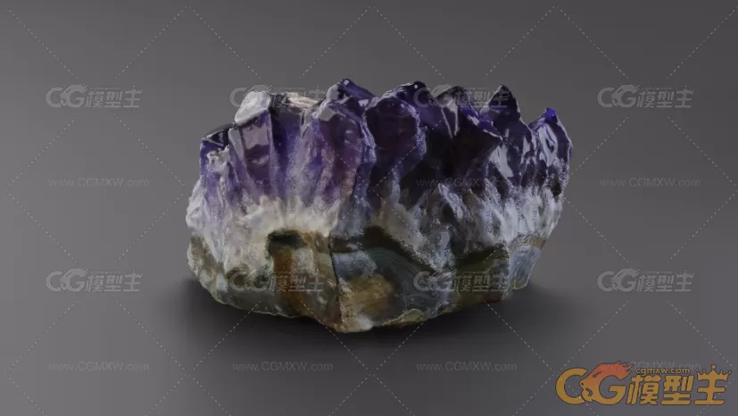 紫水晶石头，矿石3D模型-5