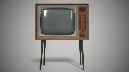 复古电视3D模型，老式黑白电视机模型。