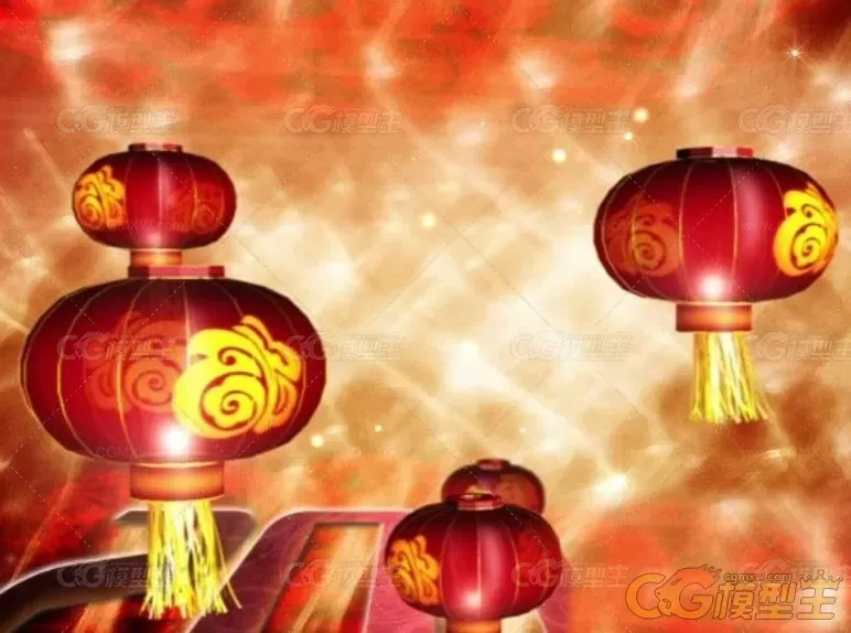 灯笼群体动画场景，有材质。-1