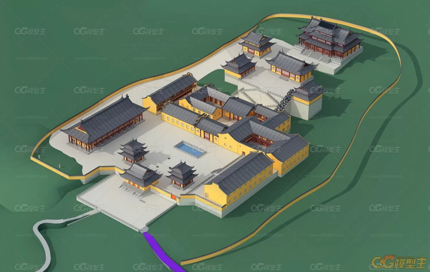 古建筑寺庙塔楼大雄宝殿3d模型下载-1