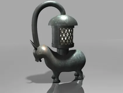 青铜灯动物雕塑max模型下载！古代战国动物雕刻青铜油灯3dmax模型下载！含材质贴图！