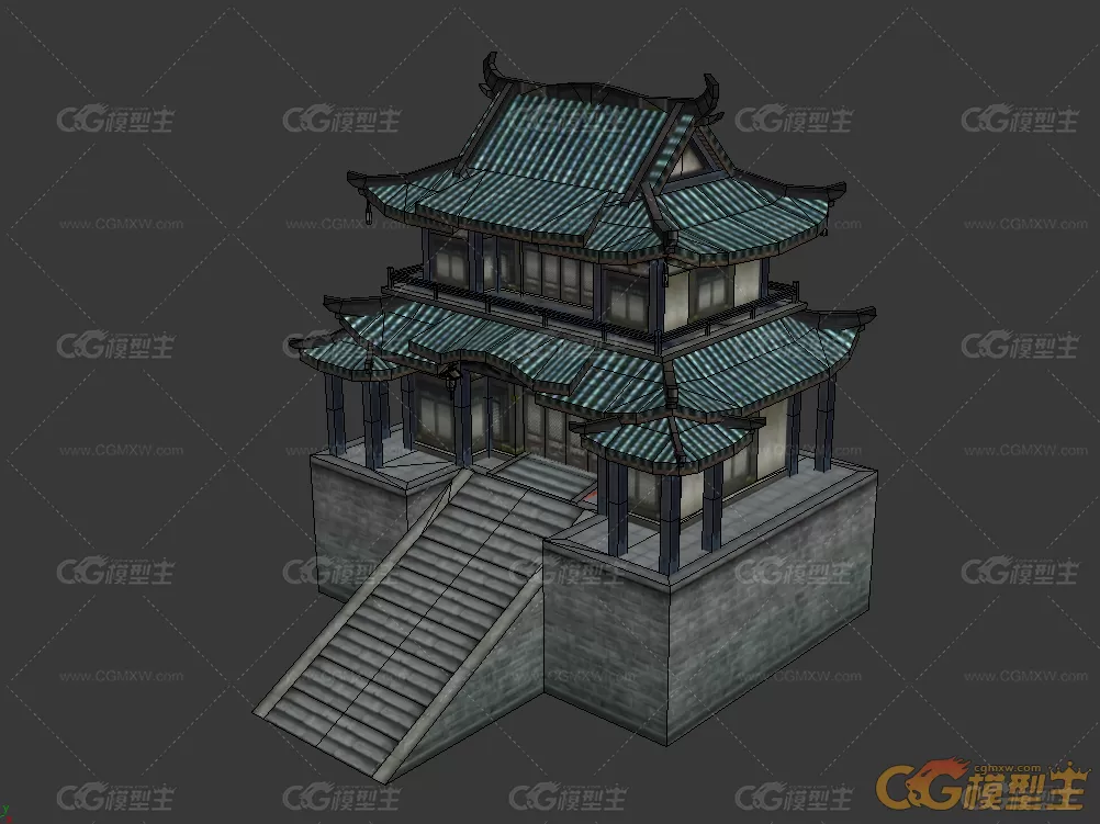 古代民房场景3dmax模型下载!古代阁楼亭台3d模型下载!古代宫殿式古建筑max模型含贴图!-2