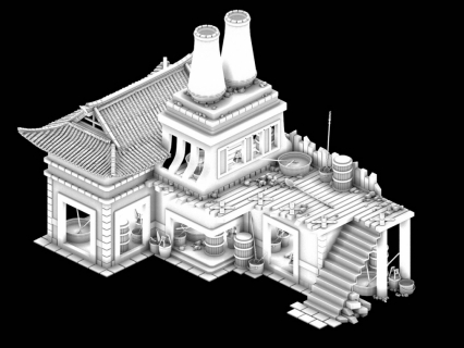 超精细的铁匠铺场景maya模型下载！大型高精度铁匠锻造铺兵器铺古建筑房子maya模型下载