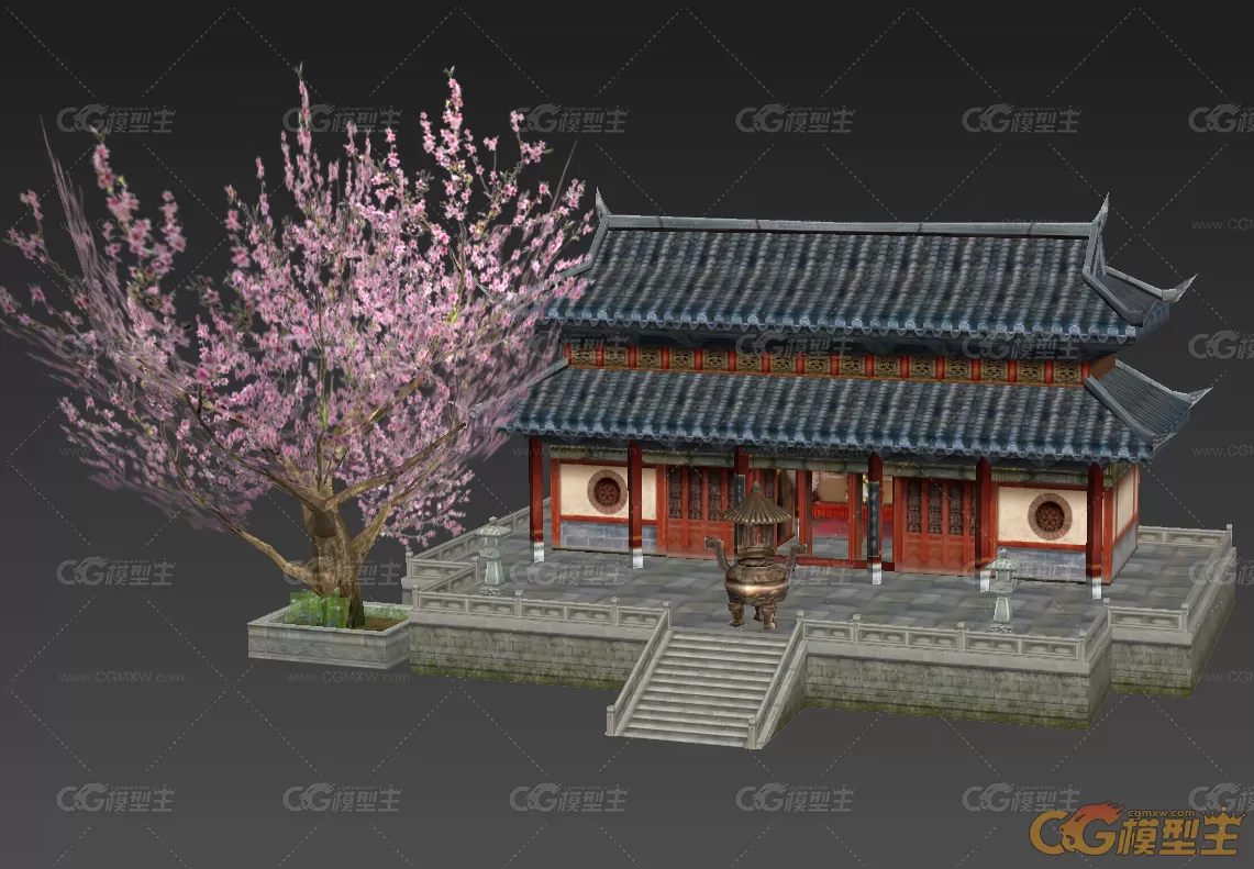 诛仙游戏中寺庙寺院建筑场景3d模型下载-3