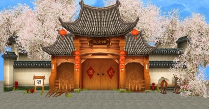 天安楼酒店外景3D游戏模型下载 ,古代豪华酒楼会所场景建筑3dmax游戏模型下载。