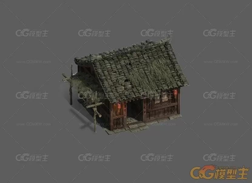 破旧瓦房草屋木房子古代建筑场景3dmax模型下载-1