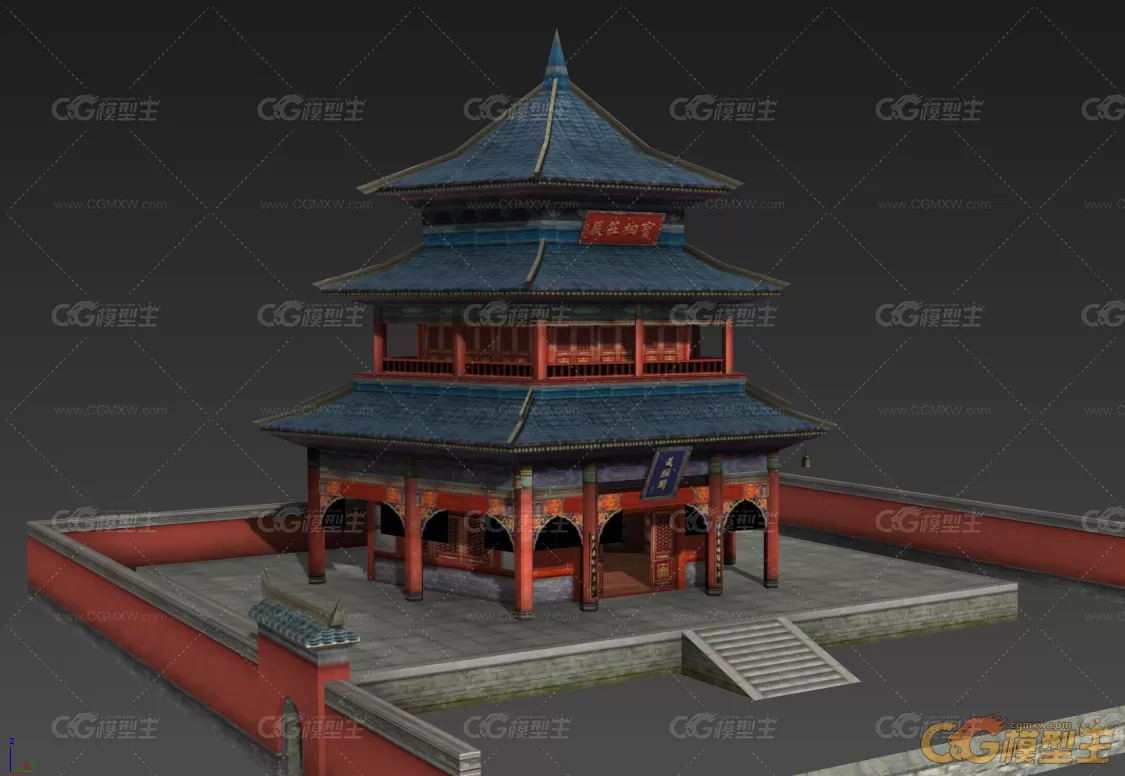 少林寺藏经阁古代阁楼建筑3d模型max模型下载-1