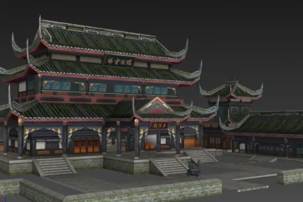 《诛仙》玉清殿3d模型下载！诛仙游戏大型场景玉清殿古代建筑场景3dmax模型给力下载！