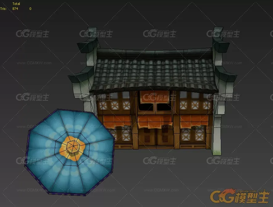 手绘古代小镇房子建筑场景max模型下载！很漂亮的南方水乡建筑房子和雨伞3d模型 ！-3