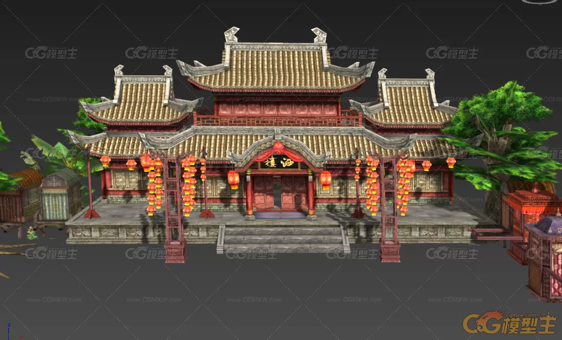 古代王府四合院房子建筑3dmax模型下载！古建筑3d游戏模型下载！含贴图！-1