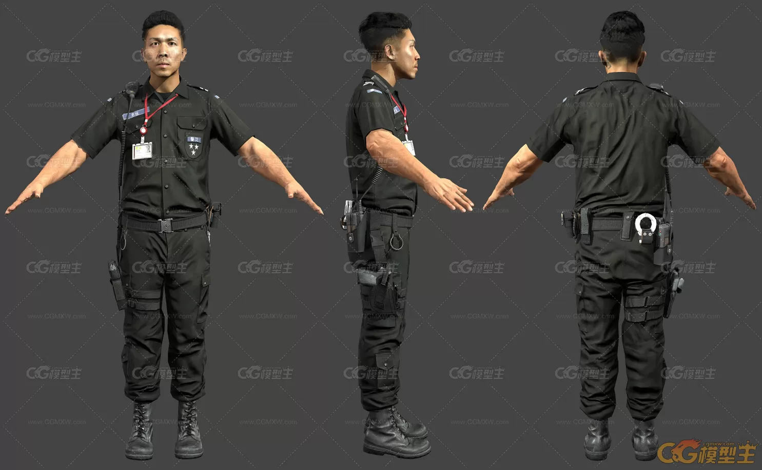 战地4 警卫员 现代男人 警察 保安 门卫 制服工作人员3D模型-1