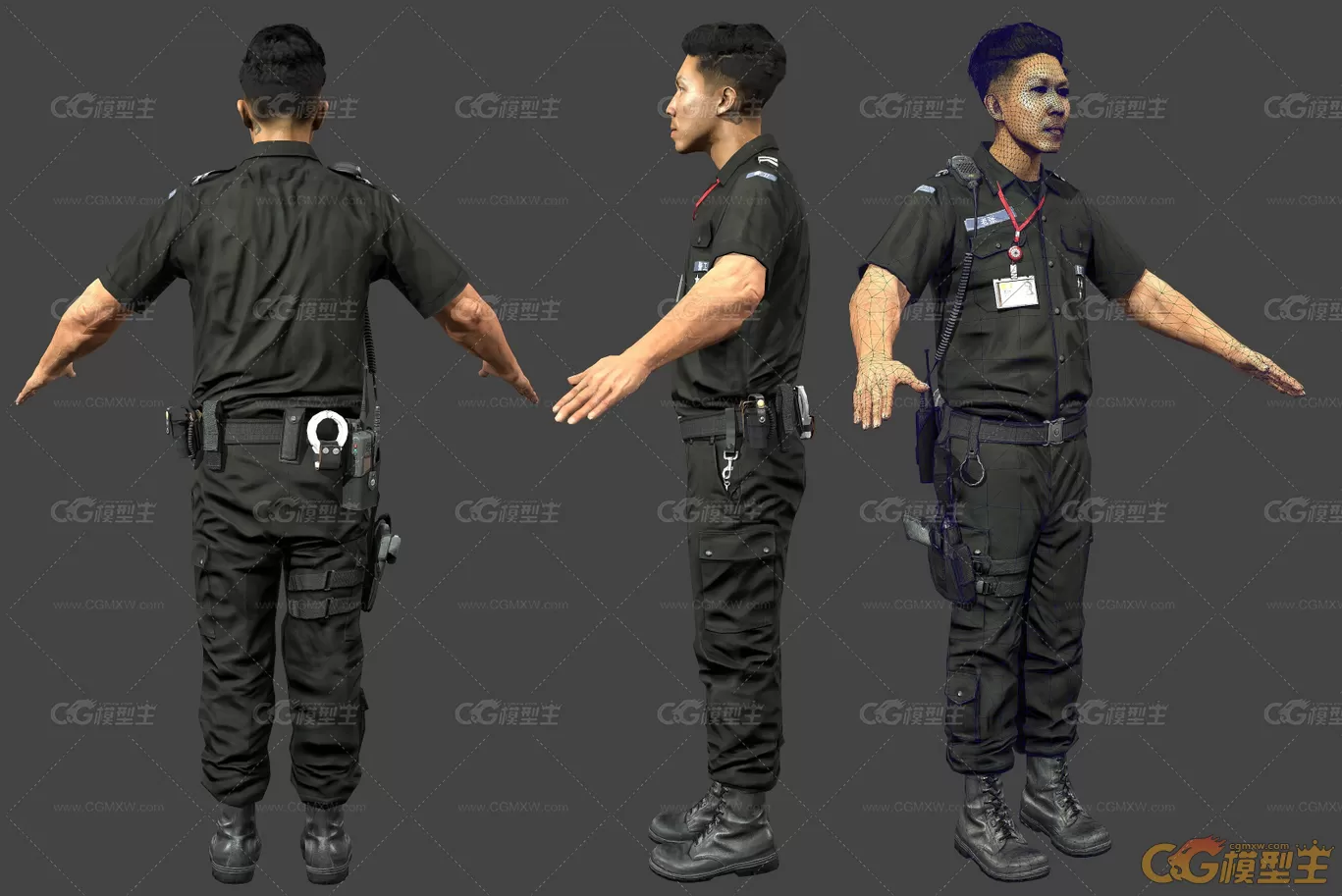 战地4 警卫员 现代男人 警察 保安 门卫 制服工作人员3D模型-2