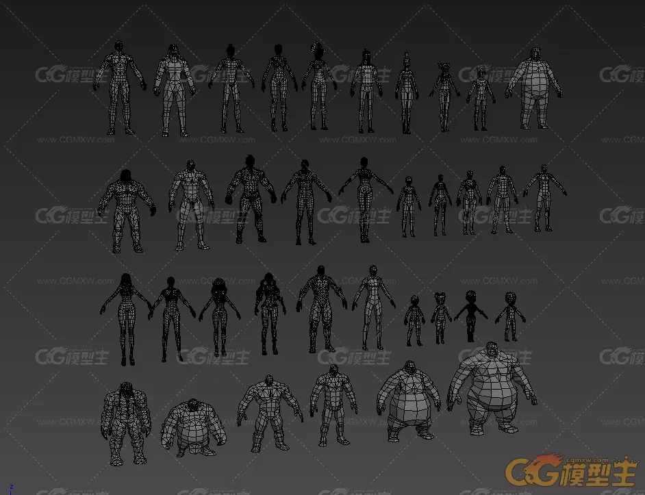 一套3D游戏人物基础形体模型 仙侠Q版等-1