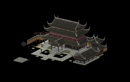 古代仙侠建筑场景3d模型下载！含材质贴图！