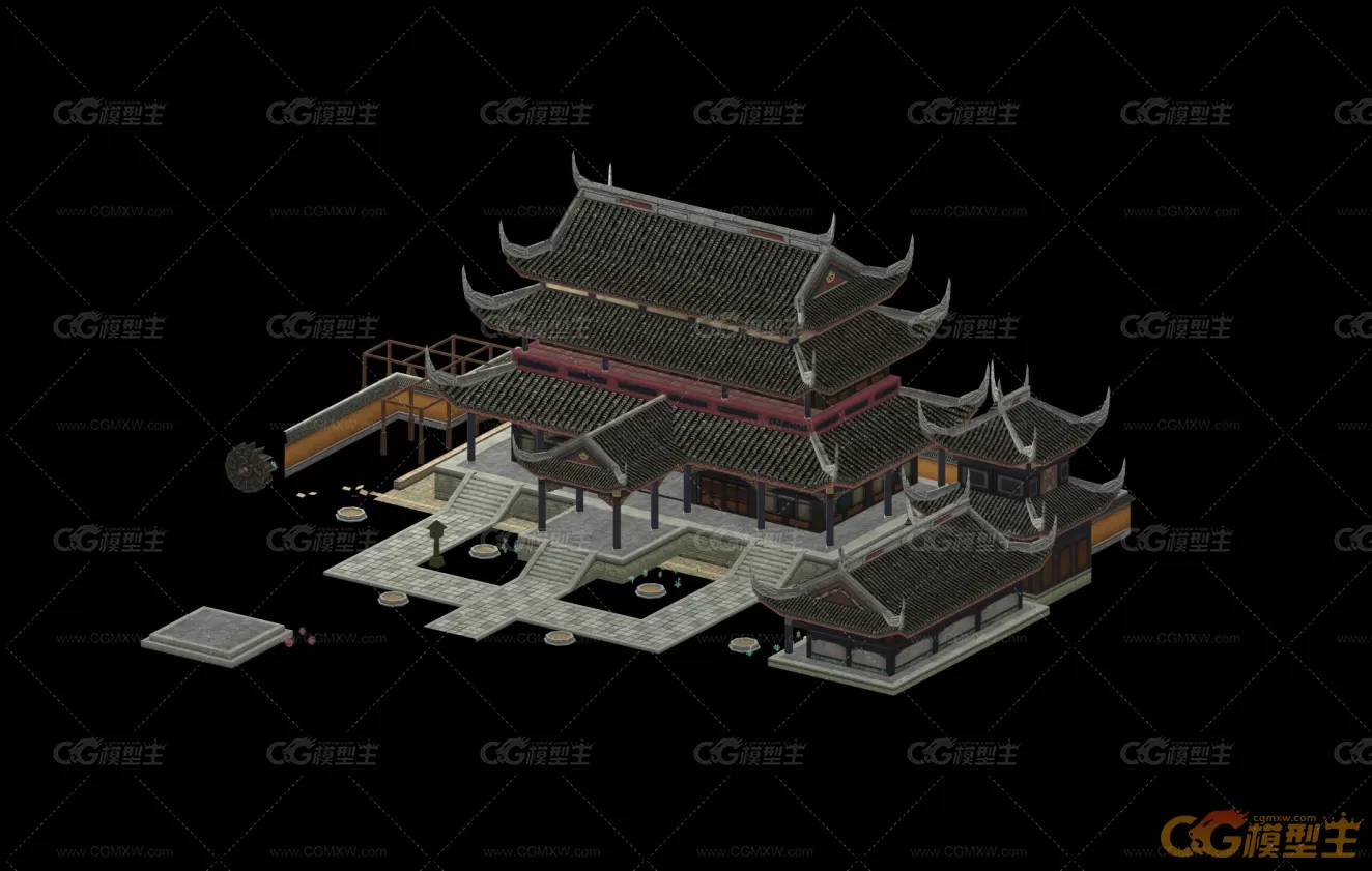 古代仙侠建筑场景3d模型下载！含材质贴图！-1