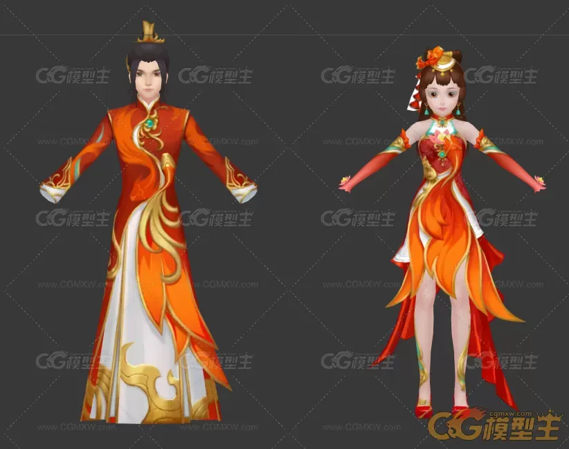 明代 花纹古装 男女情侣游戏模型-1