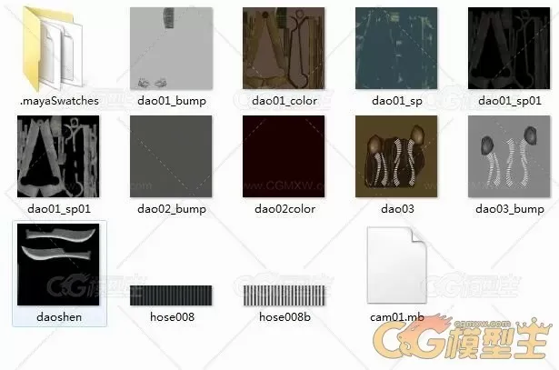一把弯刀maya模型下载！弯曲长刀maya兵器模型下载！-2