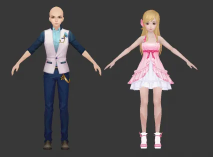 蓝色西装男孩 粉红连衣裙女孩情侣模型