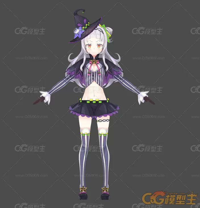 二次元日韩风格魔法帽超短裙女生角色模型MMD-1