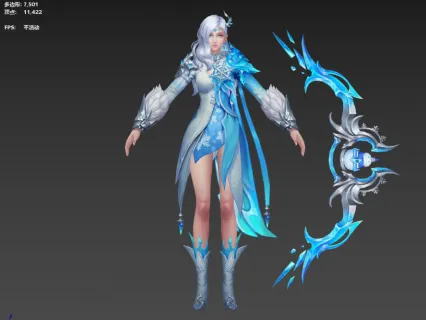 白蓝战袍长腿美女女性弓箭手