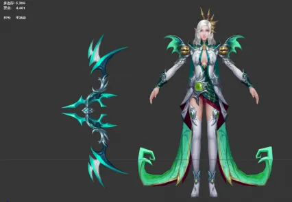 绿袍神魔风格长腿美女弓箭手游戏模型