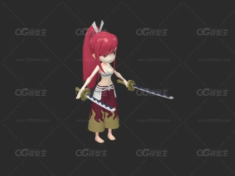 卡通女武士3d模型 有绑定和动作-3