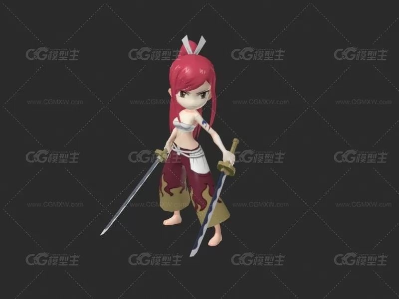 卡通女武士3d模型 有绑定和动作-2