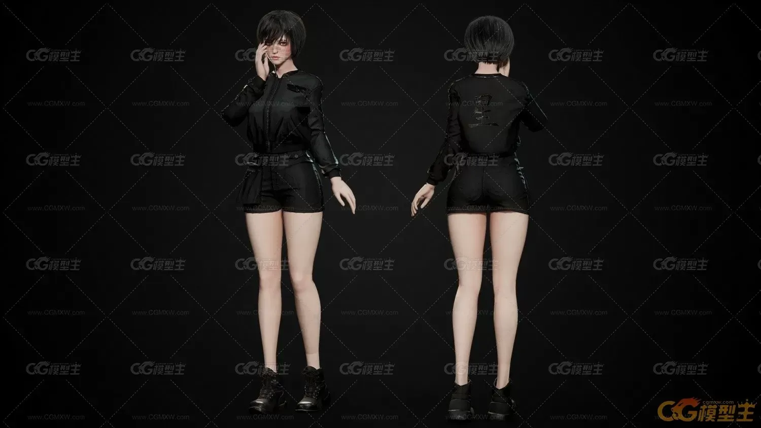 ue5 虚拟主播美少女3D模型 赛博朋克风职业套装-2