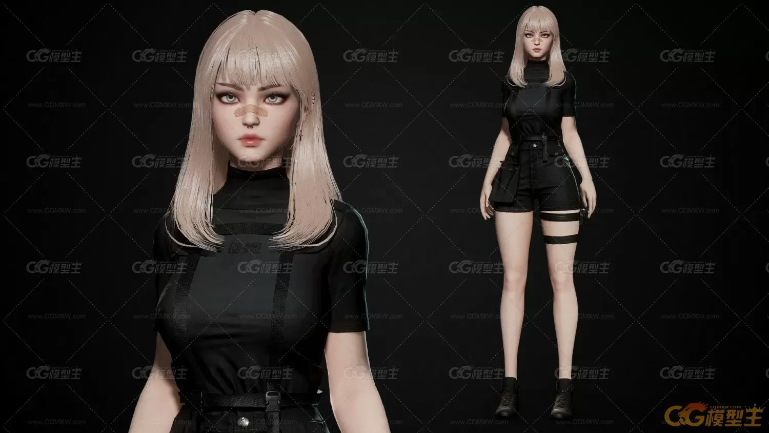 ue5 虚拟主播美少女3D模型 赛博朋克风职业套装-9