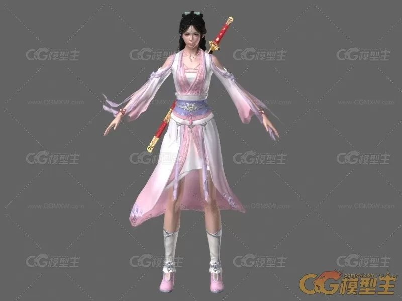 带全套动作的武侠风女主角3D模型-3