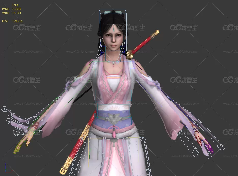 带全套动作的武侠风女主角3D模型-5