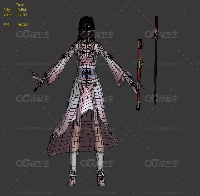 带全套动作的武侠风女主角3D模型-6