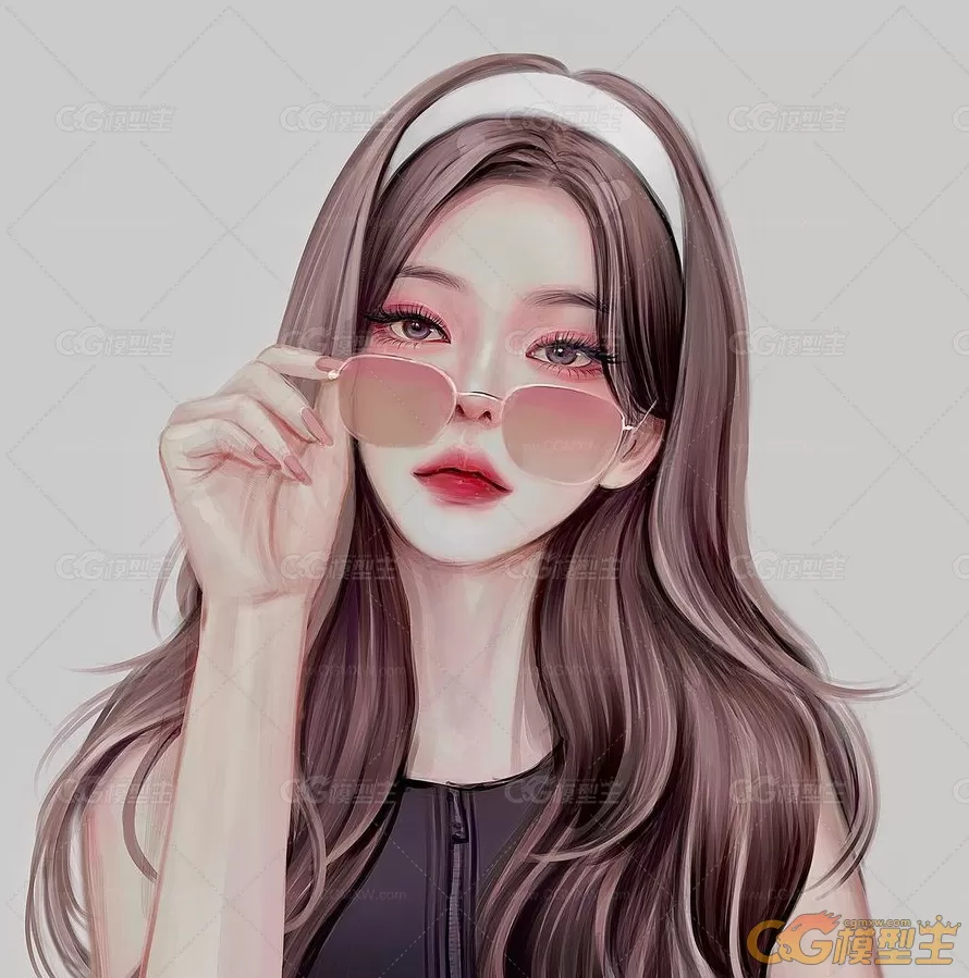 P站画师hyunpeach_hb笔下的韩系彩铅手绘美女人物插画200P-1