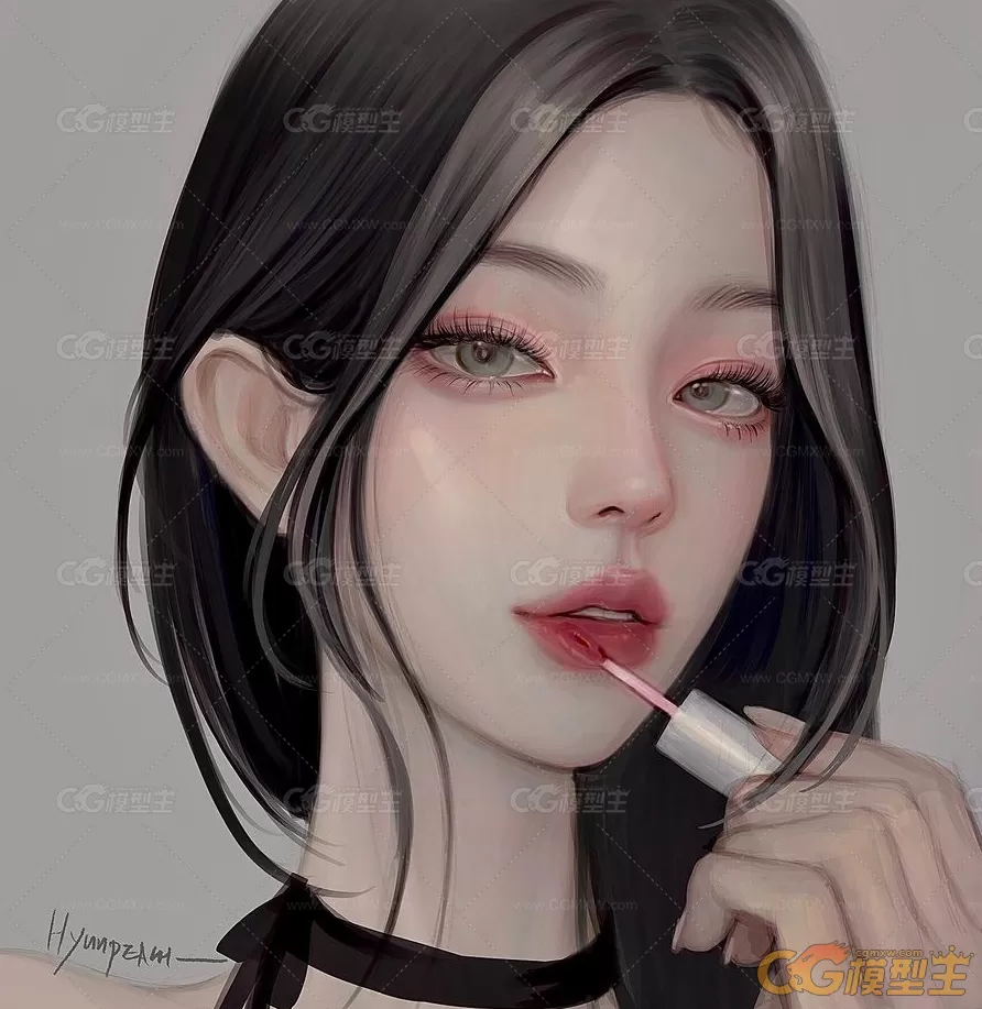 P站画师hyunpeach_hb笔下的韩系彩铅手绘美女人物插画200P-3