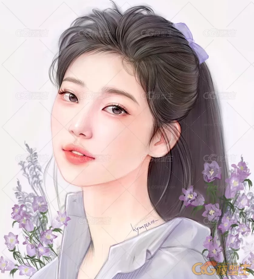 P站画师hyunpeach_hb笔下的韩系彩铅手绘美女人物插画200P-5