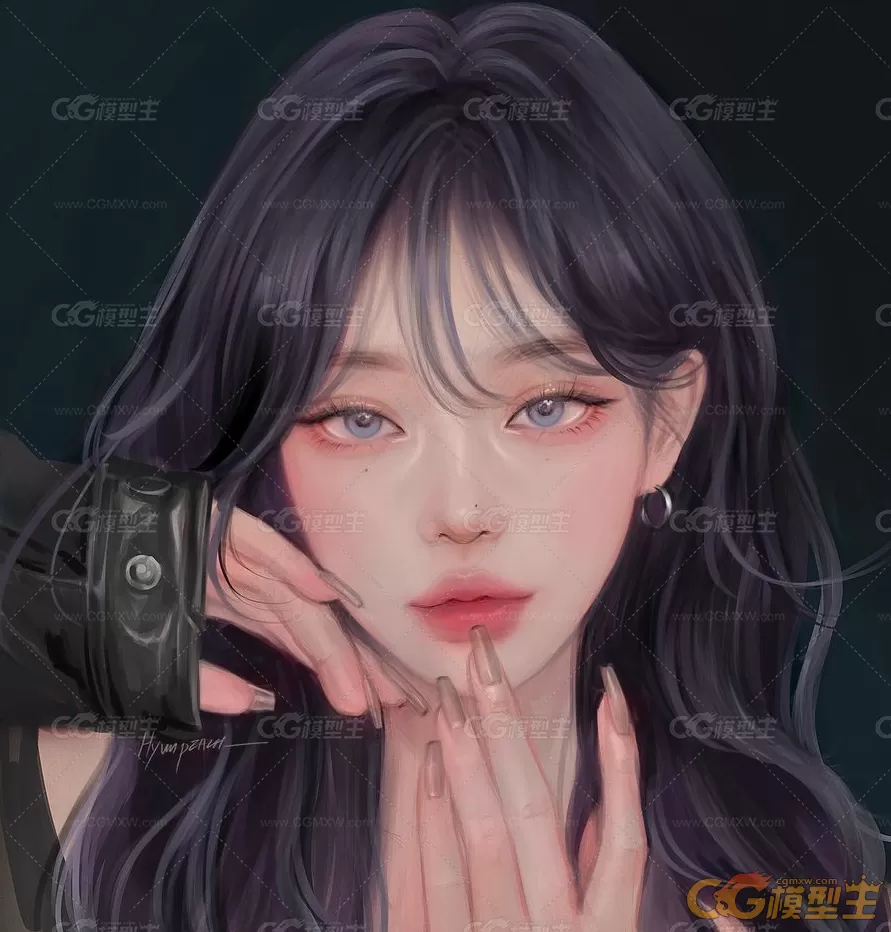 P站画师hyunpeach_hb笔下的韩系彩铅手绘美女人物插画200P-8