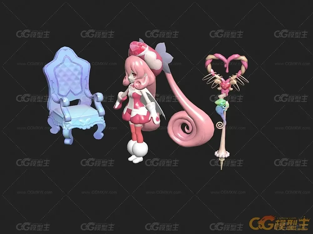 小魔女游戏人物模型 爱心魔杖 冰椅子-2