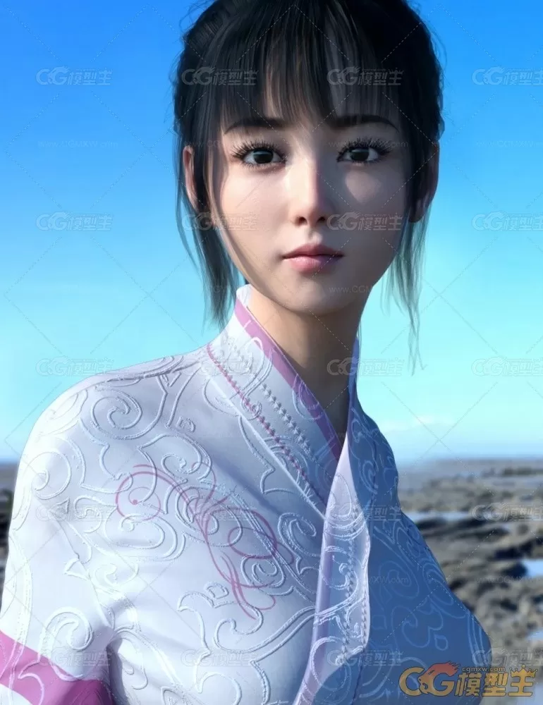 DAZ中国风美女角色3D模型 仙侠旗袍人物女孩体型服装头发 CG素材-1