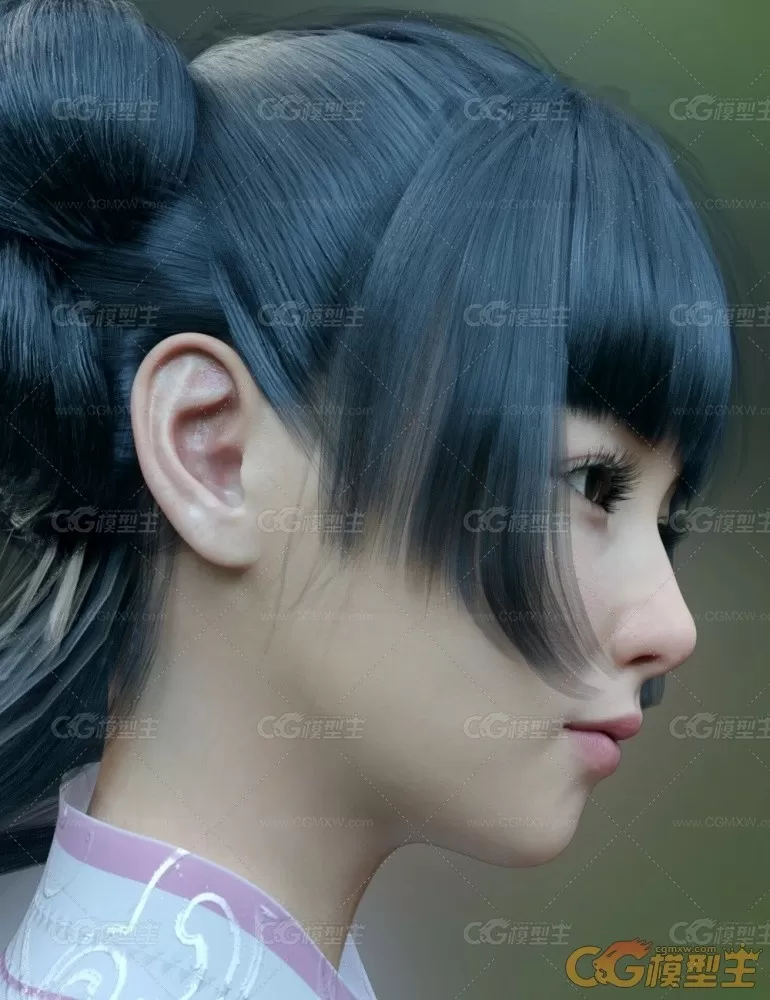 DAZ中国风美女角色3D模型 仙侠旗袍人物女孩体型服装头发 CG素材-4