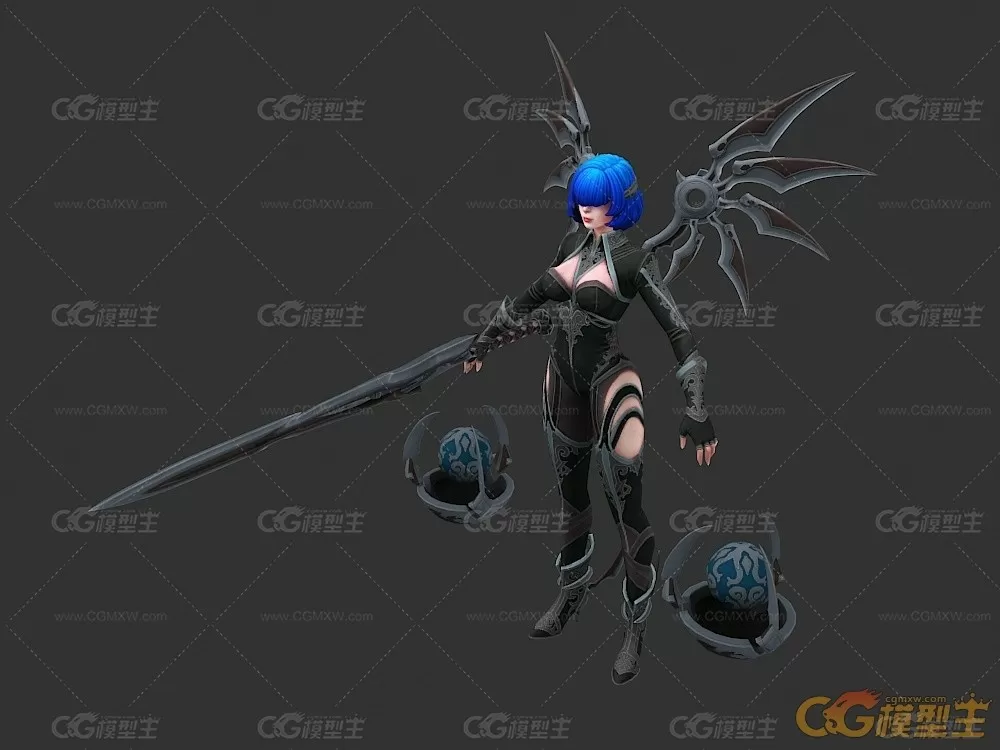 神魔科幻女战士3d游戏模型-2