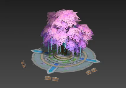 公园风景树长椅模型