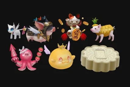 一套精品韩游风角色怪物翅膀武器宠物3D模型CG魔幻3dmax手绘风模型