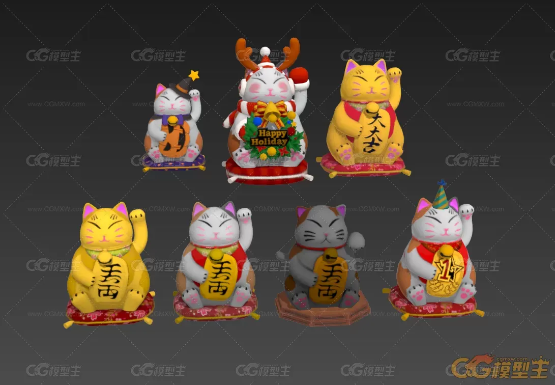 各种可爱样子的招财猫模型-1