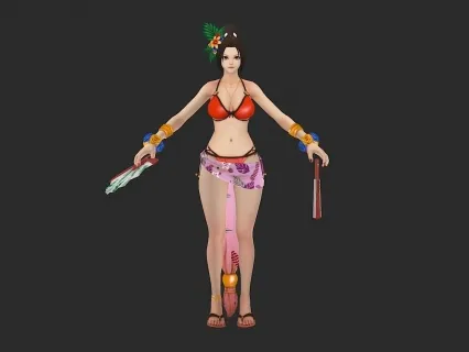 手拿折扇的漂亮游戏女角色模型