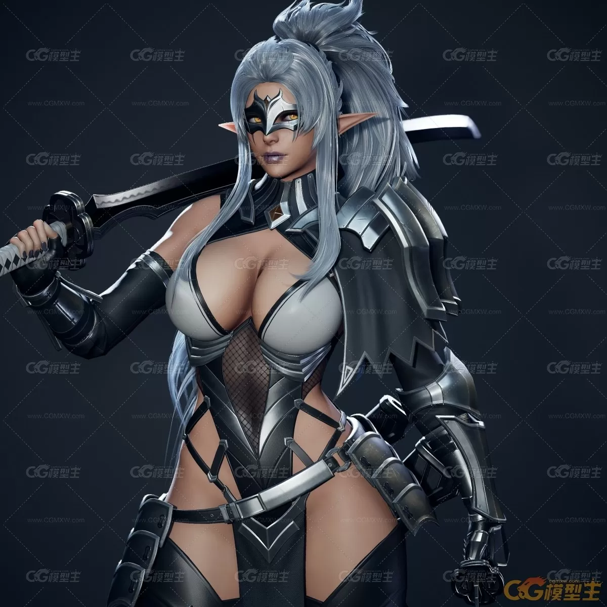 Dark Elf Blader 刀锋精灵战士 模型+骨骼 maya+max+blender-1