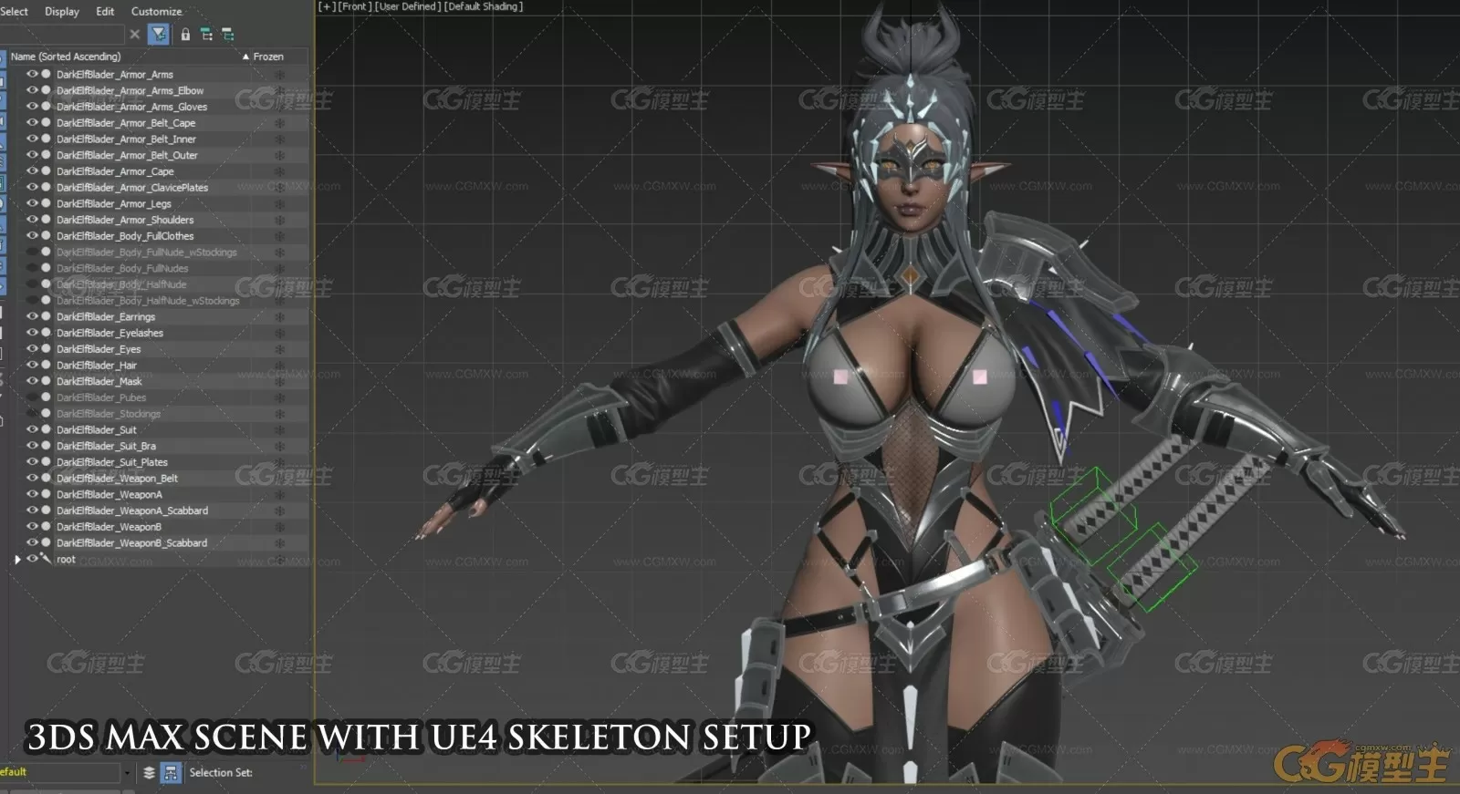 Dark Elf Blader 刀锋精灵战士 模型+骨骼 maya+max+blender-3